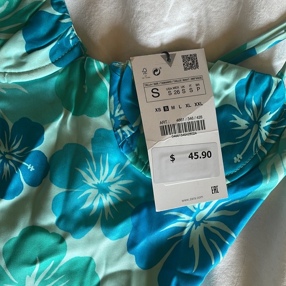 Zara Hawaiian Print Blue Island Dress NWT - Picture 9 of 9